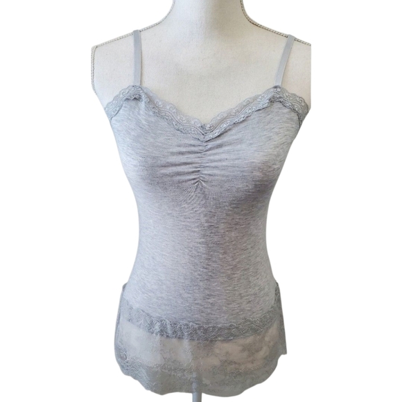 White House Black Market Heathered Gray Spaghetti Strap Lace Trim Cami Size S - Picture 1 of 9